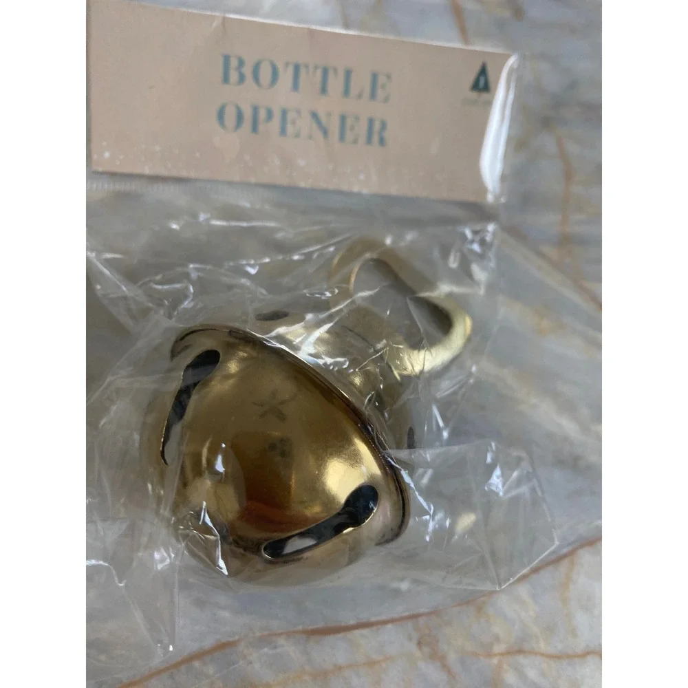 New Made For Retail Gold Jingle Bell Bottle Opener Holiday Bar Tool Christmas